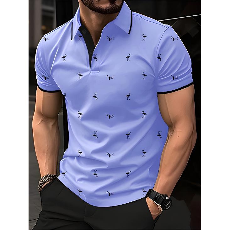 Men's Flamingo Print Short-Sleeve Polo Shirt with Stylish and Unique Design for Street Fashion