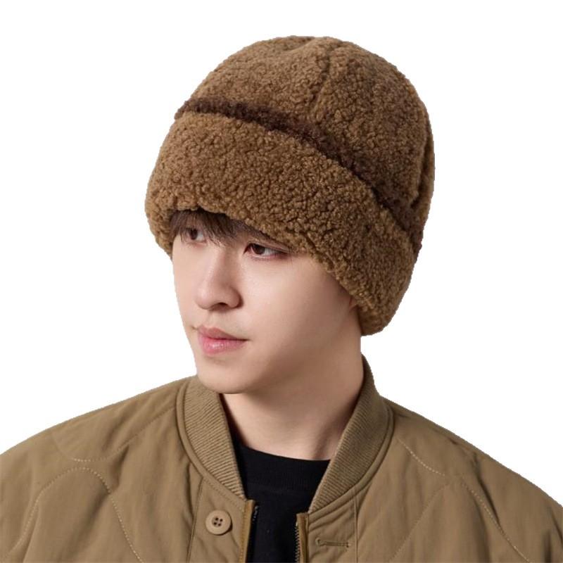 Winter warm hat men's and women's knitted wool cotton hat men's piled thickened ear protection windproof cycling pullover hat