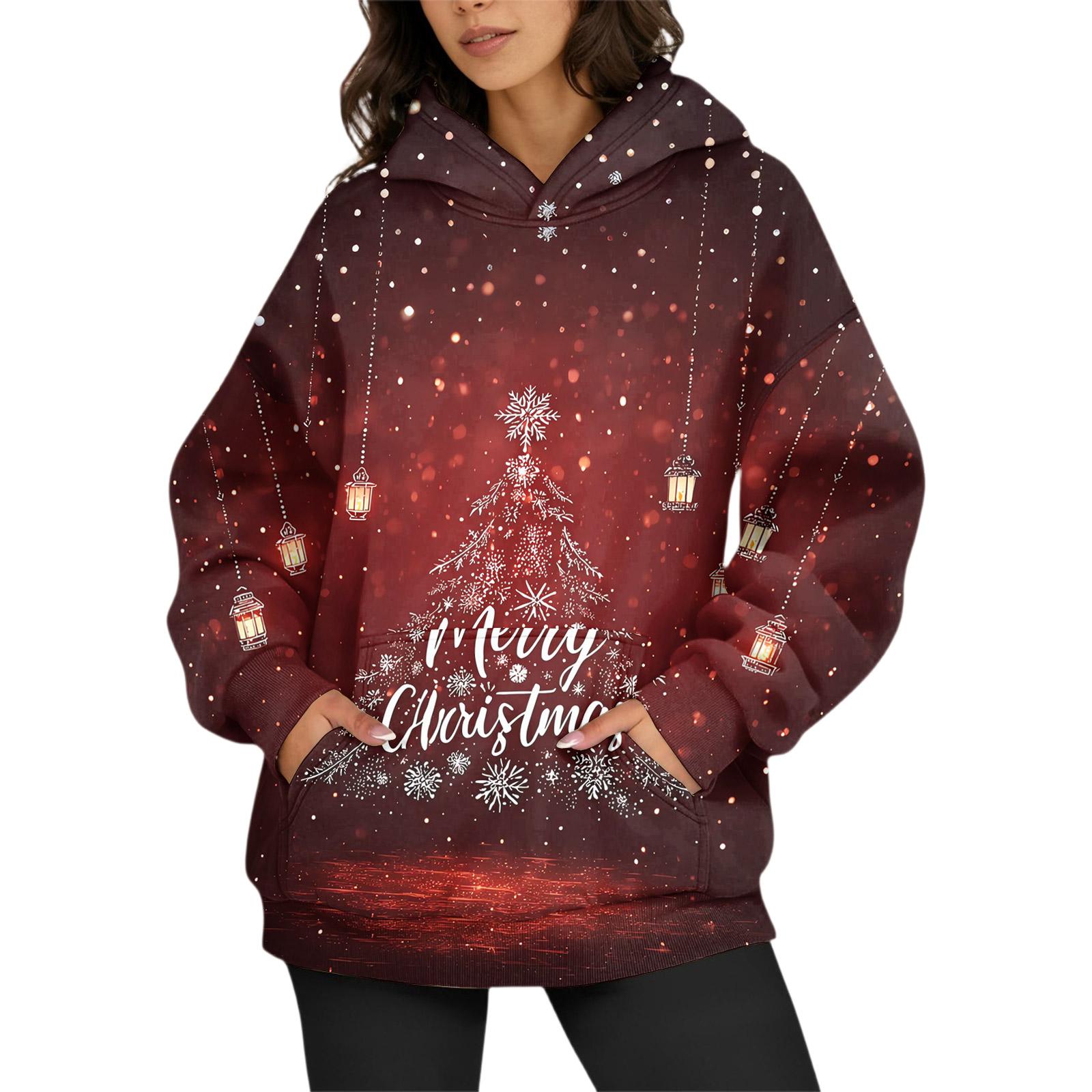 

Женские модные повседневные универсальные повседневные толстовки с круглым вырезом, топы с длинными рукавами и принтом M винный