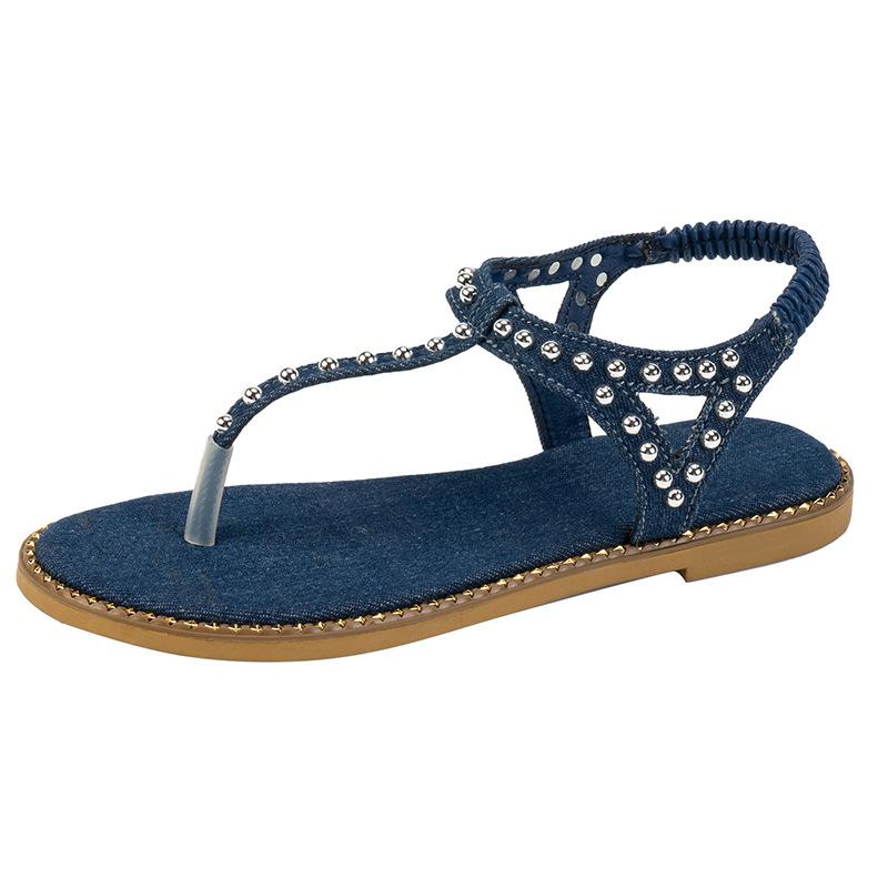 2026 Summer Bohemian Style Rivets Flat Bottom Clip Toes Herringbone Sandals Fashion Beach Plus Size Women Elegant Generous Shoes