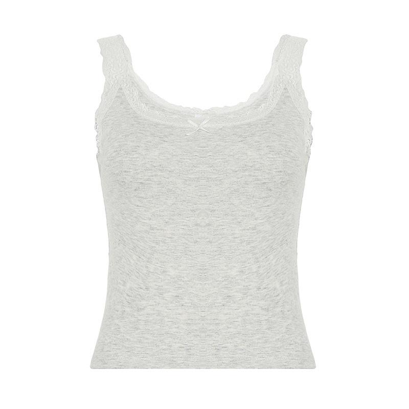 

Облегающие кружевные лоскутные топы-кроп на бретелях Женские летние сексуальные мини-топы с бантом Праздничная пляжная базовая одежда L серый