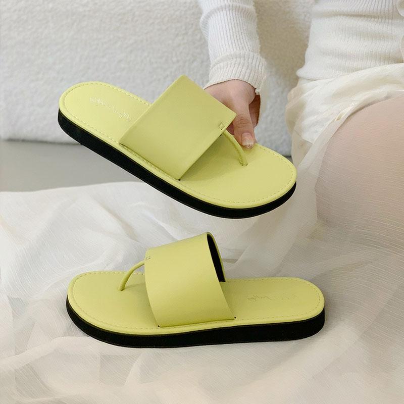 

Fashion Fashion Thick Soled Ladies Flats Slippers Slides Sandals Summer Beach Female Flip flops Round Toe Women Flats Slippers Shoes 35 жёлтый