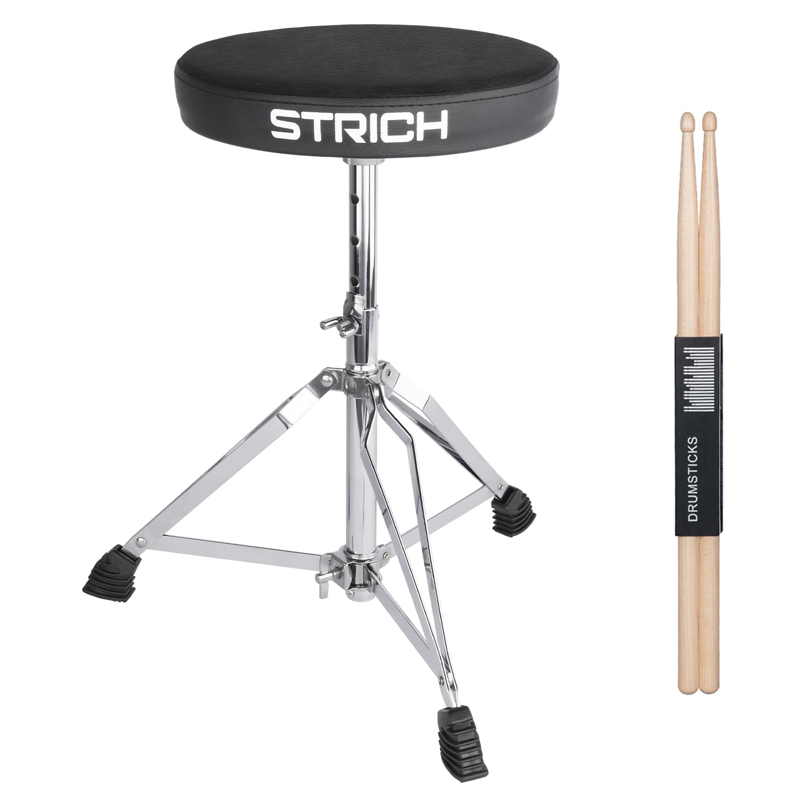 

STRICH Drum Throne, Rotating Drum Stool, Adjustable Height (38-49cm), Stable and Durable, Includes 5A Drumsticks, SDB-10S