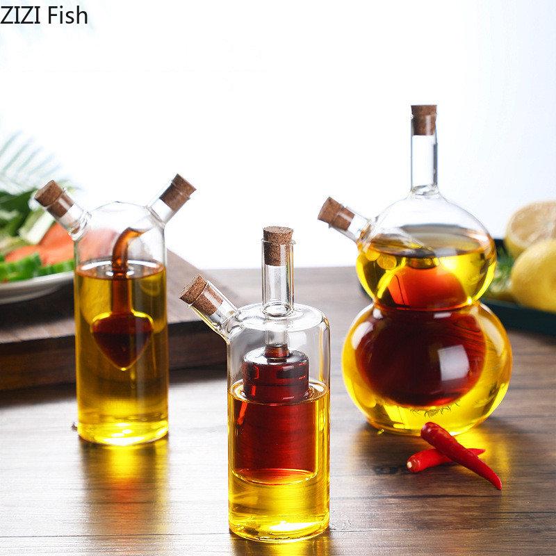 2-in-1 Double Layer Bottle Sauce Oil Vinegar Glass Bottle Condiment Seasoning Sealed Kitchen Storage Bottles Jars Kitchen Tools
