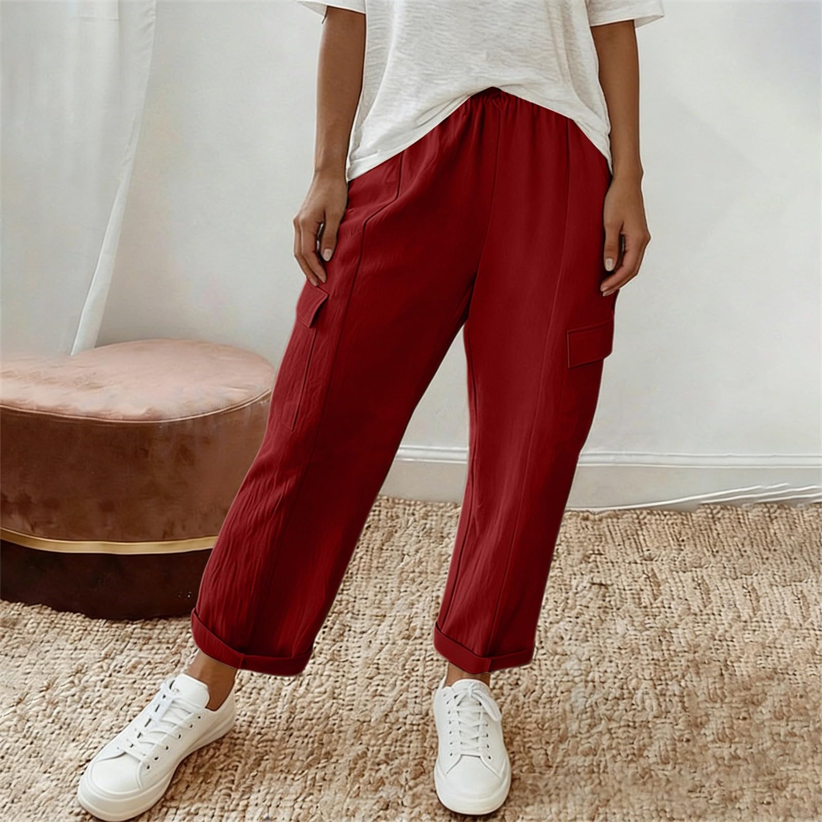 

Womens Palazzo Pants Summer Casual Flowy Wide Leg Trousers Beach Travel Vacation Outfits XL червоний
