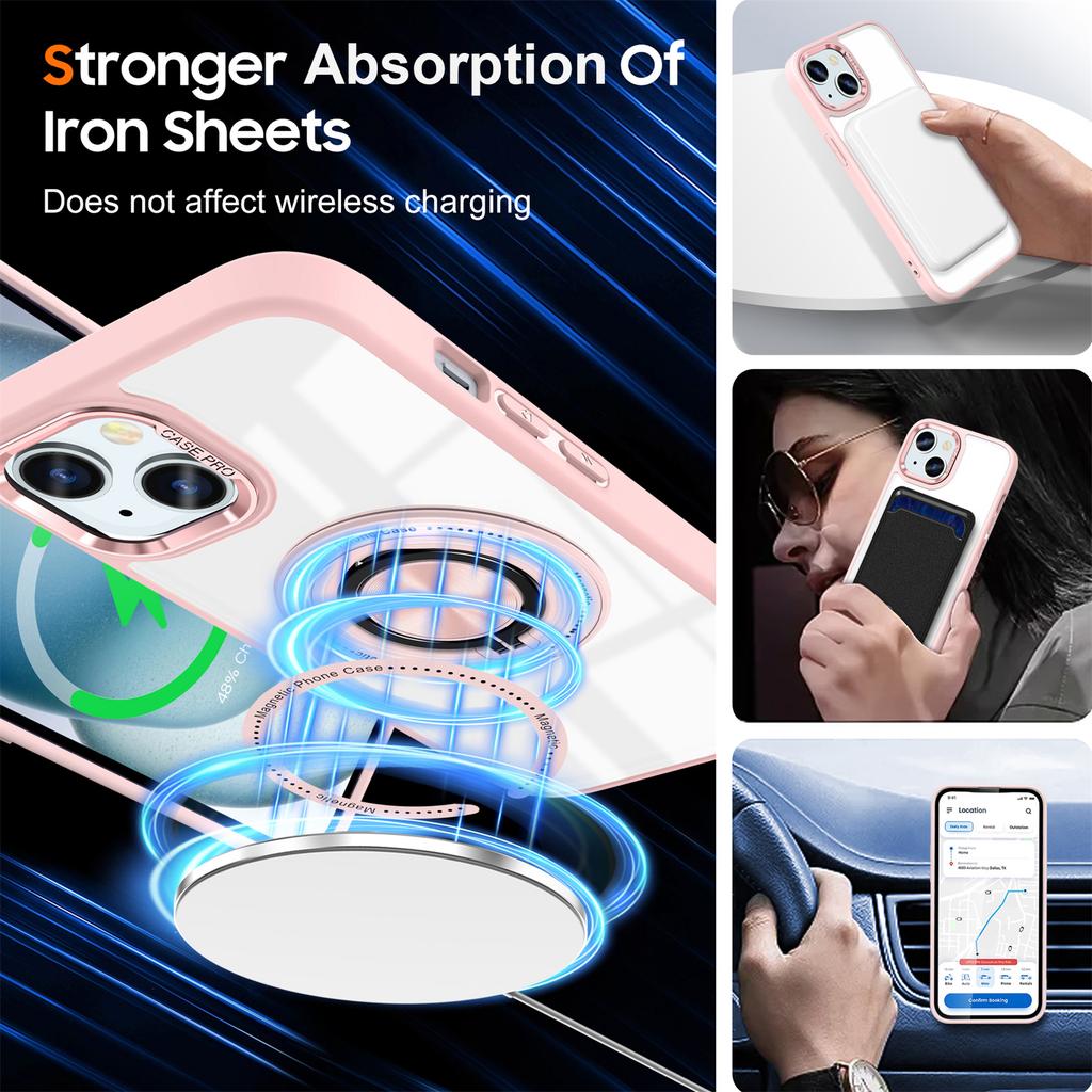 For iPhone 15 Case Compatible with MagSafe PC+TPU Kickstand Transparent Phone Cover