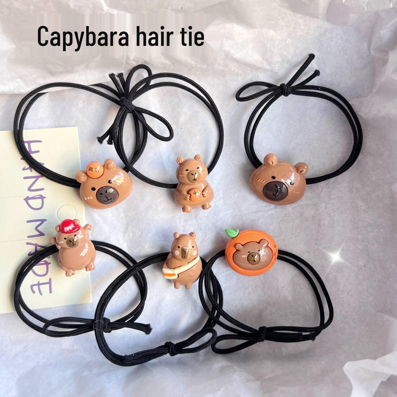 

Capybara Cartoon Hair Tie Headband - Cute Coffee Color for Couples and Students, Perfect for Autumn and Winter.