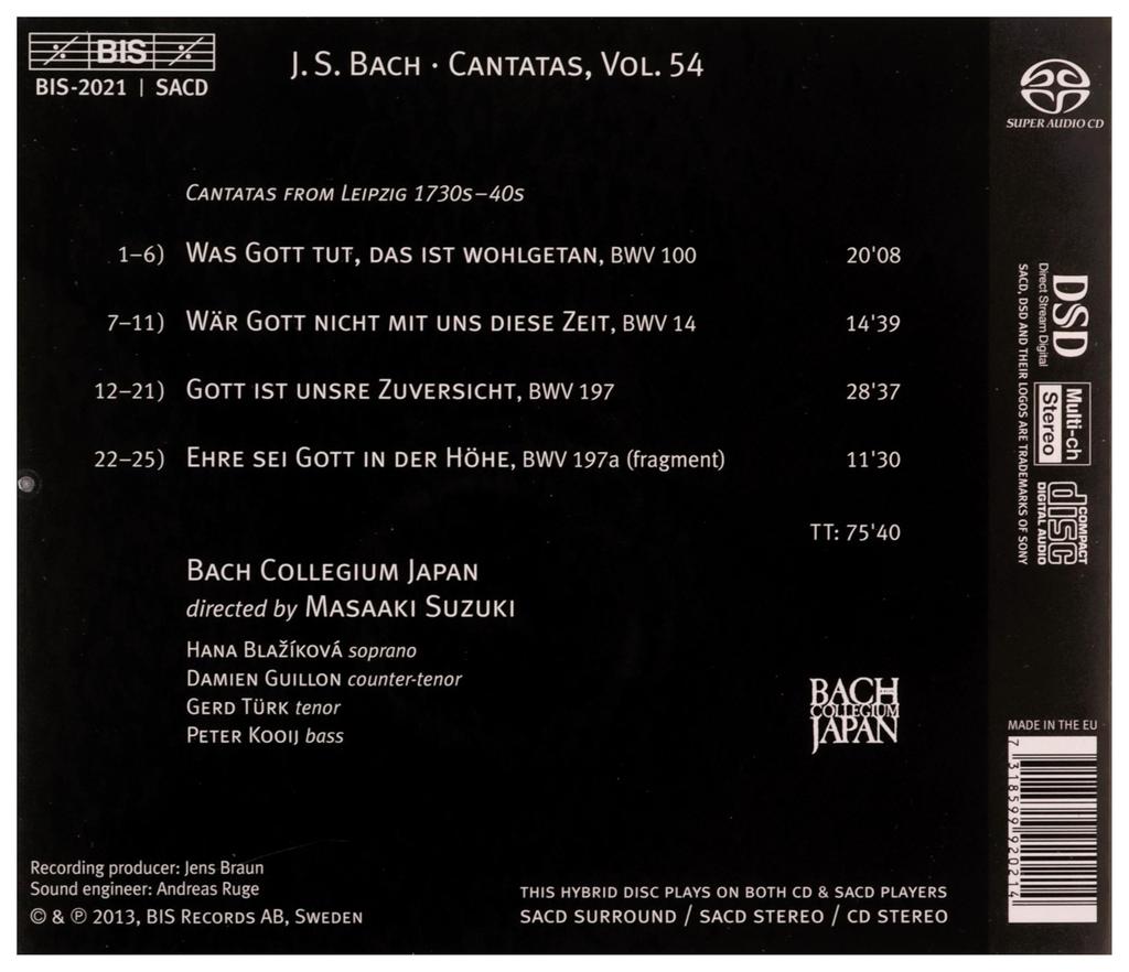 J.S. Bach: Complete Cantatas Vol. 54 (Johann Sebastian Bach: Cantatas Vol. 54 ~ Ehre sei Gott in der Hohe | Cantatas 14, 100, 197, 197a / Masaaki Suzu