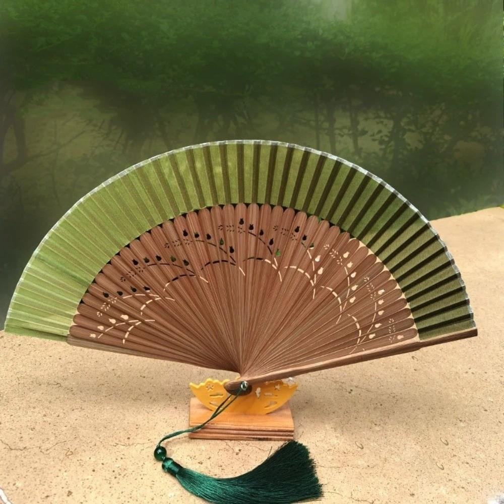 Decoration Chinese Style Silk Fan Tassel Handheld Shell Fan Bamboo Folding Fan Home Decor