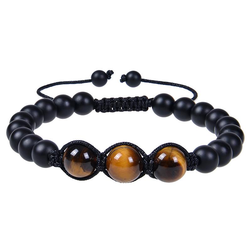 Handmade Black Matte Stone Bracelet with 12MM Tiger Eye for Couples