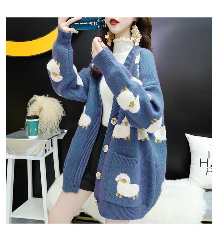 Women Knitted Cardigan Cute Sheep Sweater Cardigan Spring Autumn Casual Loose Outwear
