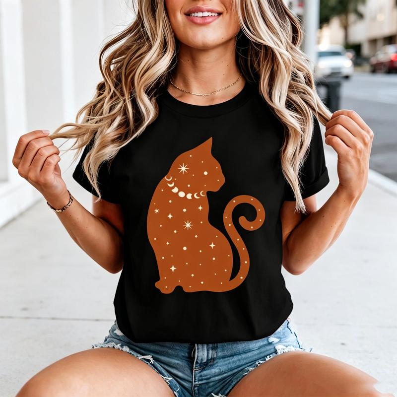 Celestial Cat Tshirt for Unisex Unisex Funny Cat Lover Graphic Tee 100 Cotton Casual Animal Print Top