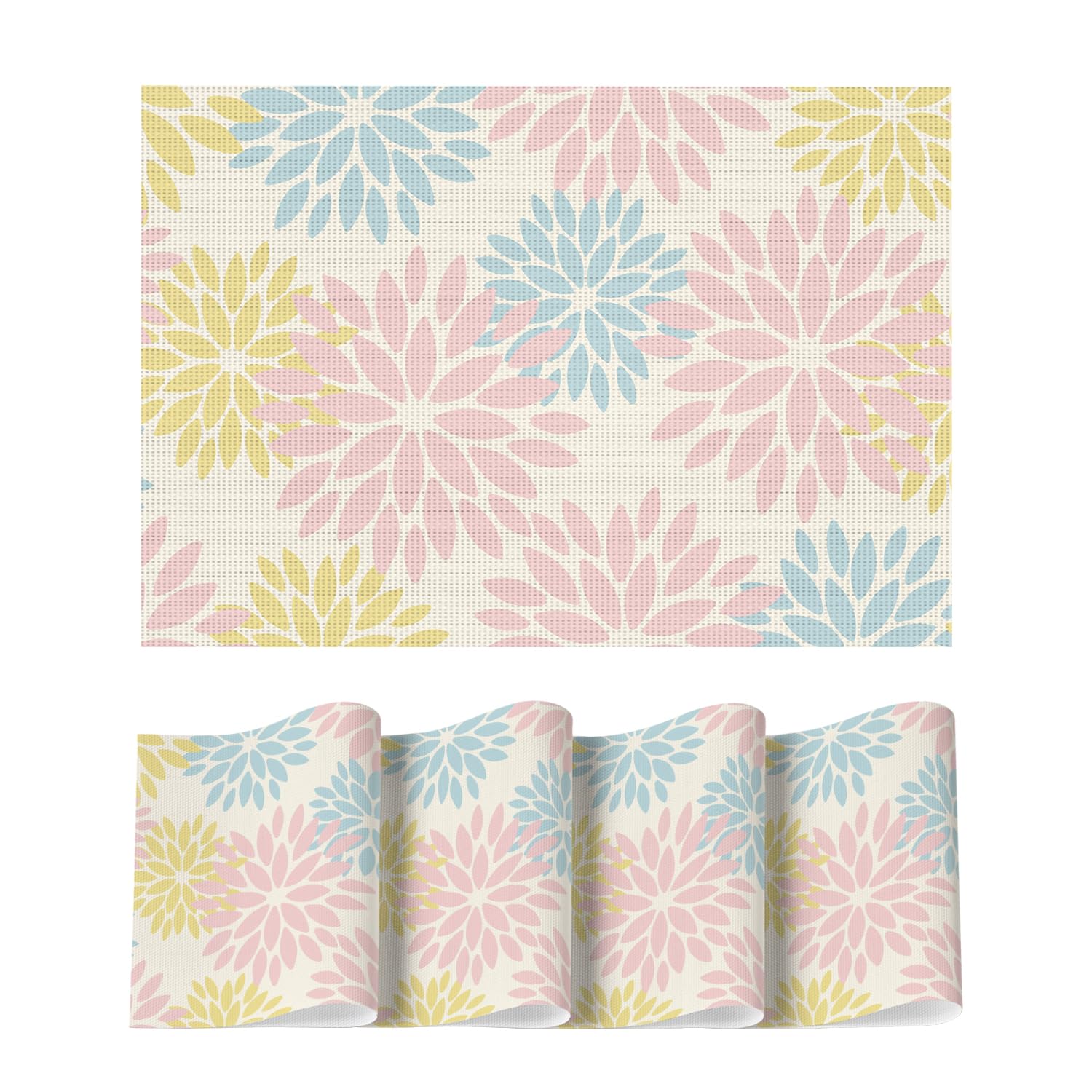 

Floral Vinyl Plistic Placemats Set of 6, Heat Resistant Washable Non-Slip PVC Place Mats for Party Kitchen Dining Decor, Blue Grey 12 x 18 , Rectangular Set of 4