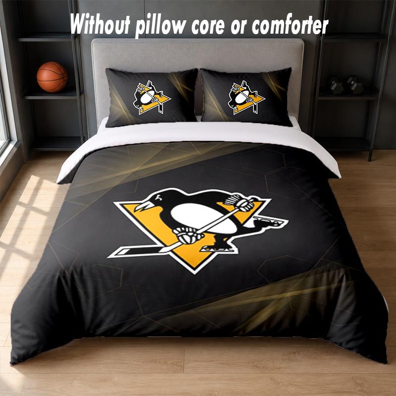 Pittsburgh Penguins Design Bed Bedding Set 1 Duvet Cover + 2 Pillowcases Soft Breathable Household Bed Linens