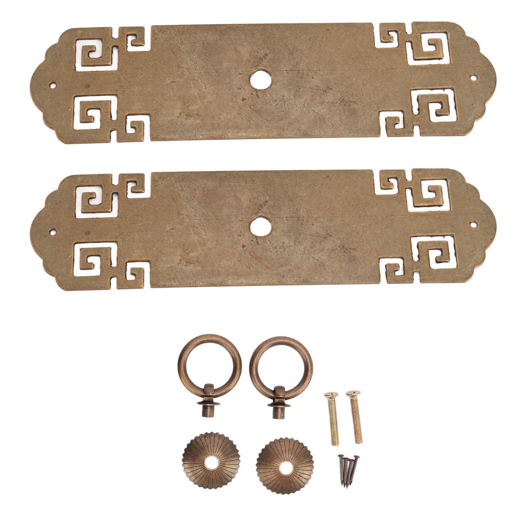 2set Chinese Brass Cabinet Handles Lucky Pattern Retro Vertical Antique Bronze Cabinet Strip Pull