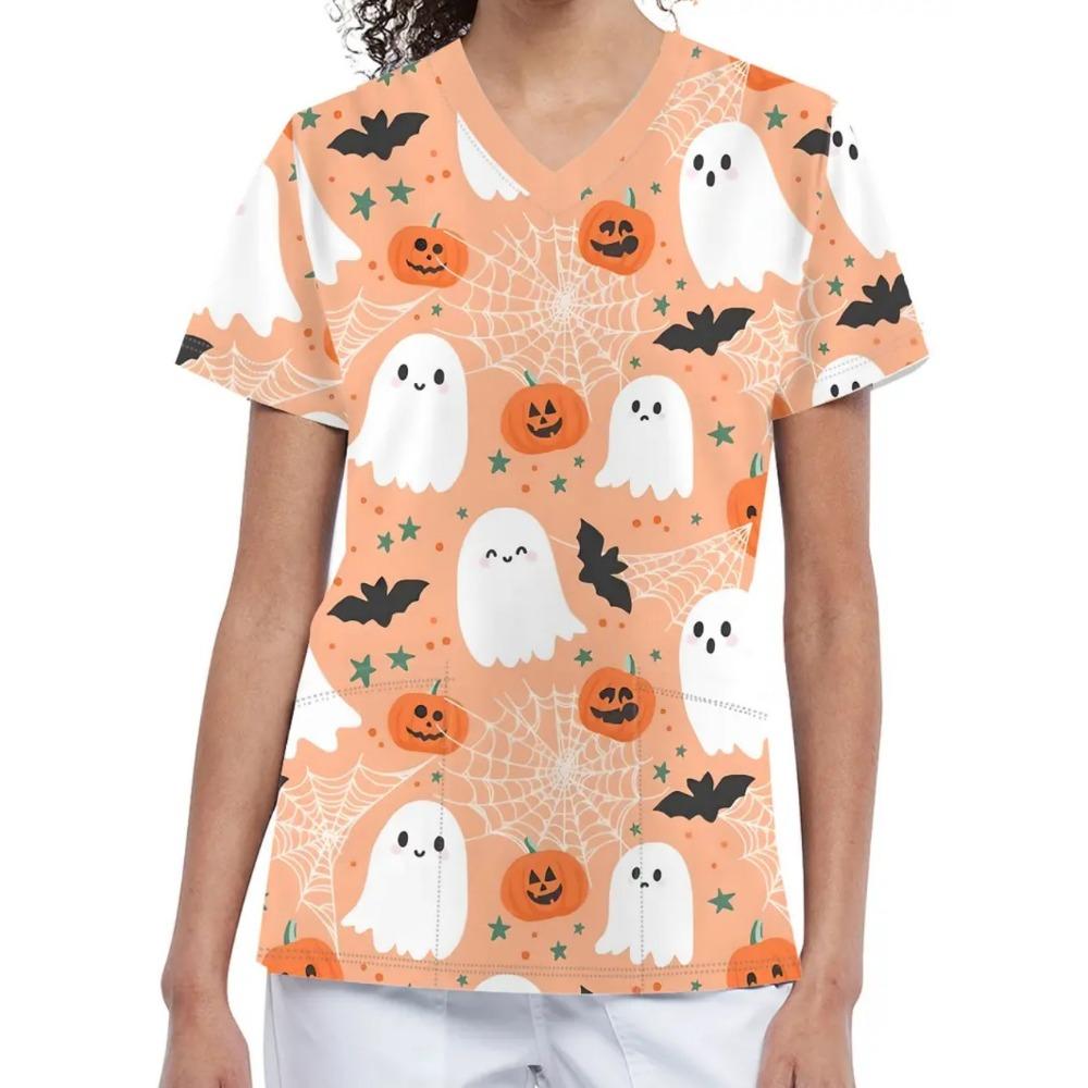 Uniforme Quirúrgico de Mujer para Halloween Estampados de Calabaza Estampado Feliz Escote en V Top de Enfermería Oferta Regalo para Personal Médico Uniforme Clínico