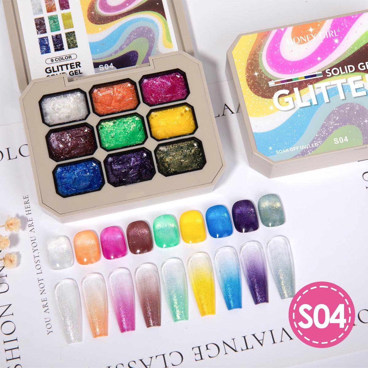 Крест Девять Дворцов Гель-лак для ногтей с нюдовым глиттером: Стойкий, Быстросохнущий, Высокая Пигментация, Не смазывается, Гель для Сплошного Цветового Покрытия