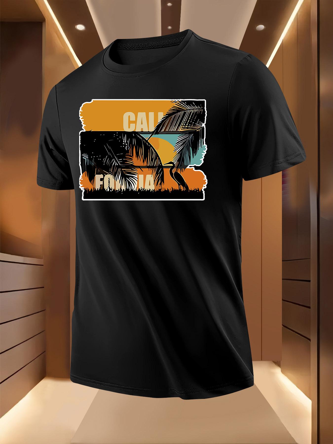 California Graphic Tshirt - Light Yellow Beach Palm Tree ... S