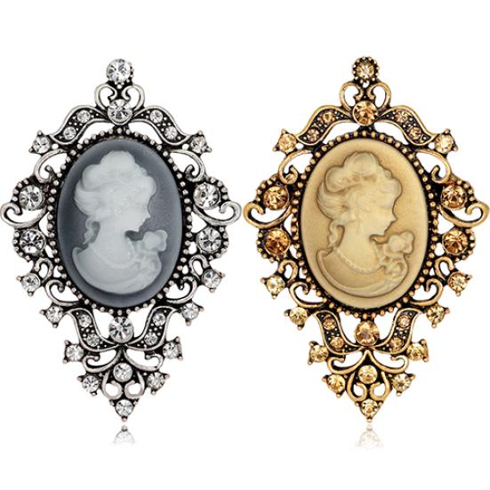 Vintage drahokamu Kytice Ženy Beauty Head Cameo Brož Pins Šperky Dárek