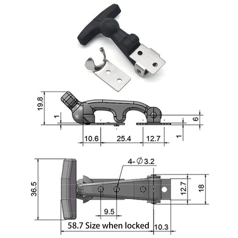 Rubber Hood Catch With Bracket Elastic Stainless Steel Rubber Hood Catch Flexible T-Shaped Drawer Latch For Coolers Boats
