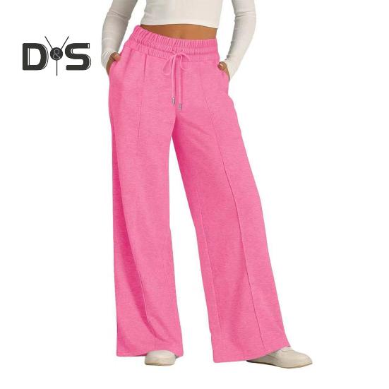 

Жіночі спортивні штани, еластичні, середньої посадки, регульовані шнурки, прямі широкі спортивні штани з кишенями, широкі штани для йоги S рожевий