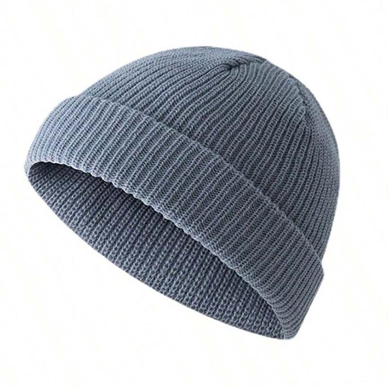 Men Women Minimalist Solid Knitted Beanie Hat With Short Brim Windproof Warm Daily Travel Casual Fashion Headwear Accessory