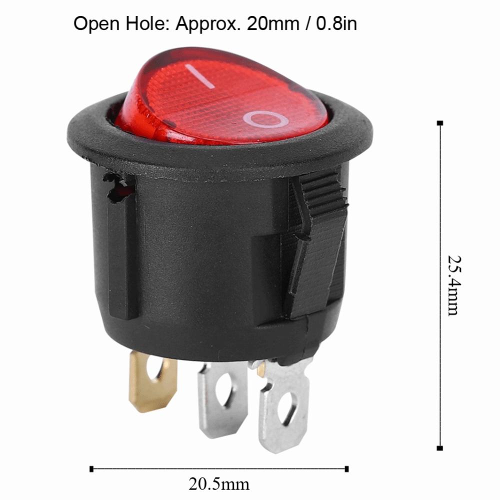 10 PCS KCD1 Round Rocker Switch Red Light Mini Circle Toggle Switches  Popcorn Maker