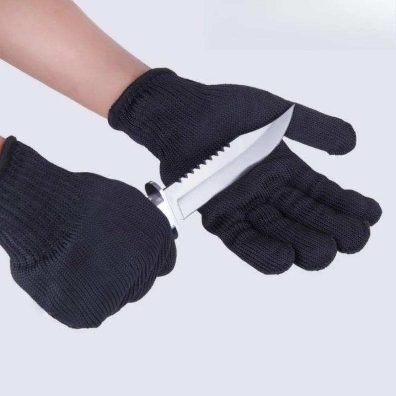 1 Pair Anti Cutting Gloves Wear Resistant Work Gloves Black Self Defense Gloves Steel Wire Metal Mesh Gloves Security Protection