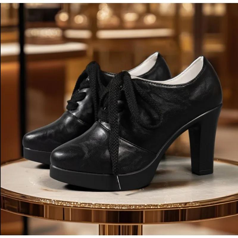 

Женские ботильоны на платформе с острым носком, на высоком каблуке, сексуальные кожаные туфли, женский тренд 2025, зимняя мода, дизайнерские 35 чёрный