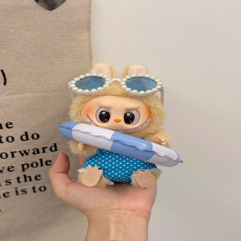 

Набор из 3 предметов без кукол для набора для отпуска Лабубу, купальник, плавательный круг, очки, детская одежда, мини Лабубу, одежда специального пошива синий