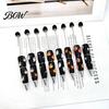 Halloween Beadable Pen Rhinestone Pen, Glitter Plastic Beaded Pumpkin Ghost Skull Writing Gel Ink for DIY Craft Making, School Office Supplies Set