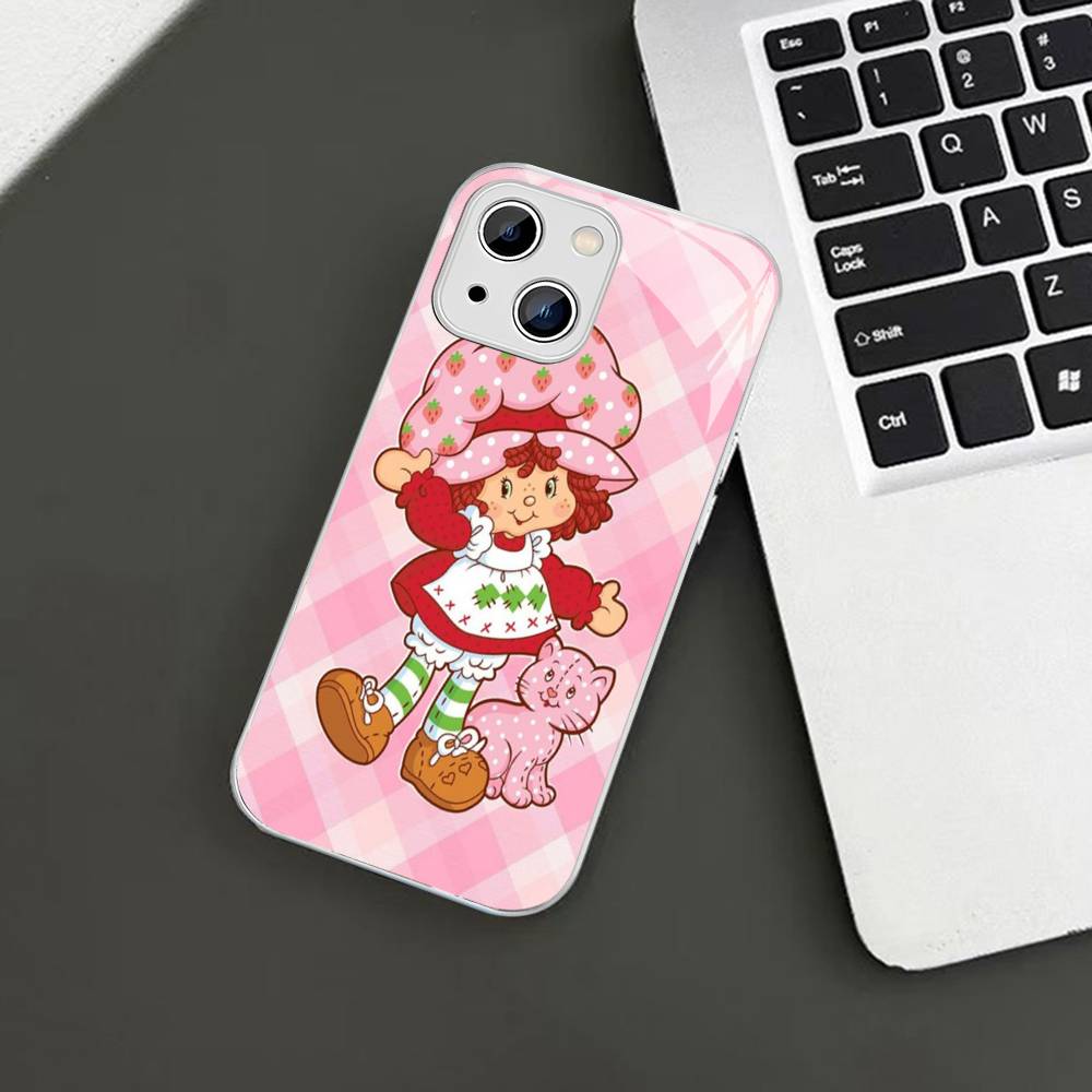 S-Strawberry-shortcake Girl Tempered Glass For Iphone 14 13 12 11 Pro Mini XS MAX 14Plus X XS XR Cover