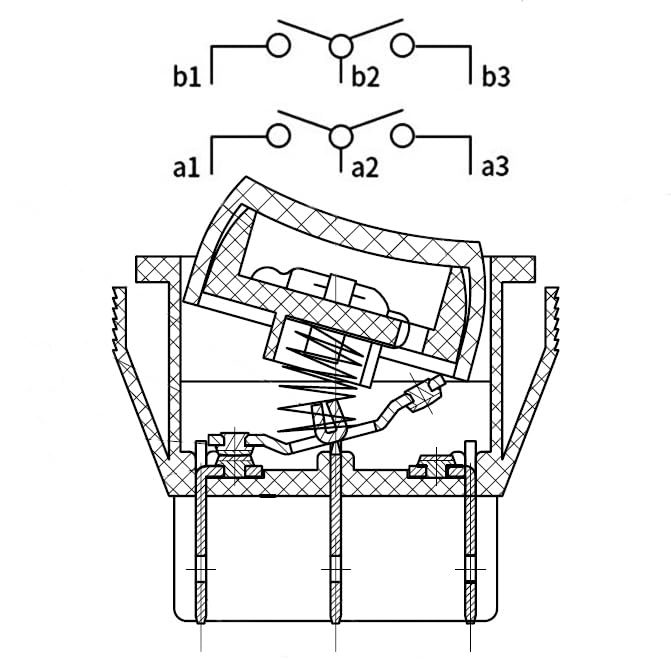 Heschen Rocker Switch ON-Off-ON DPDT 6 Terminals 16A 250VAC Black 2Pack