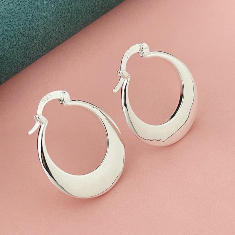 925 Silver Plated Crescent Moon U Shaped Hoop Earrings Women Fashion Jewelry Accessory
