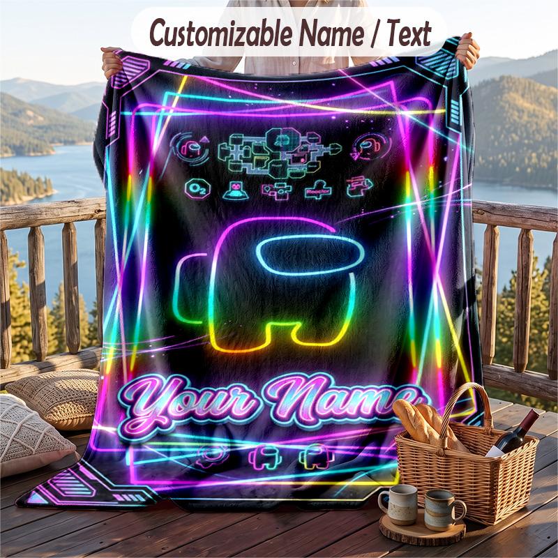 Among Us Flannel Blanket, Personalized Custom Name Text, Soft Warm Plush Throw Blanket For Gift