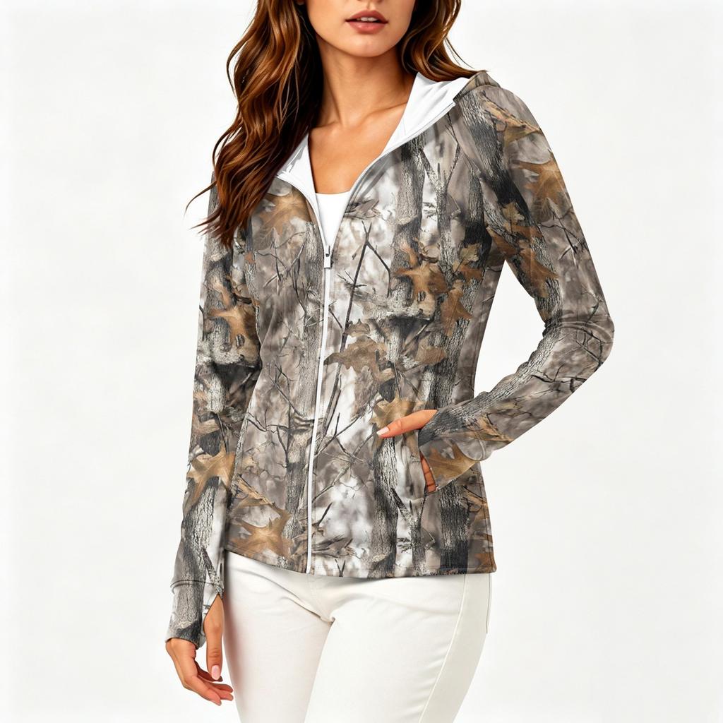 Womens Lightweight Full Zip Hoodie Sun Protection Jacket with Hood and Pockets Long Sleeve Outdoor Activewear