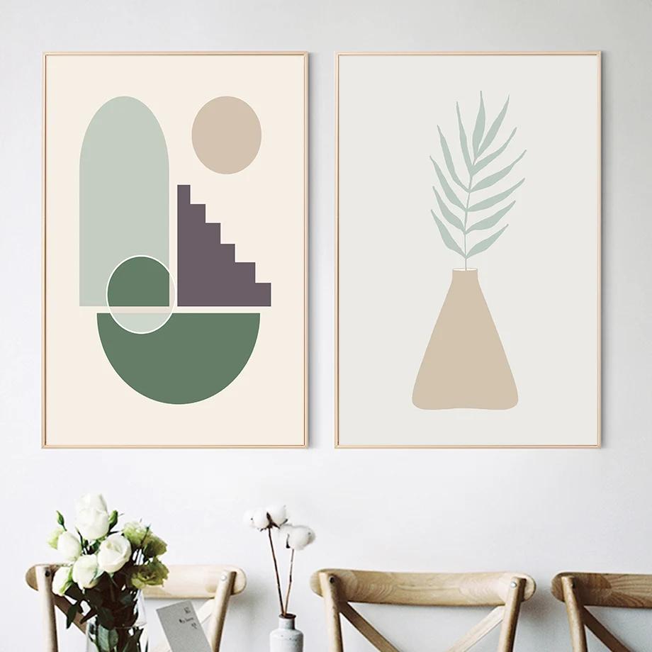 Nordic Abstract Shape Girl Line Leaf Cactus Posters and Prints Wall Art Wall Pictures for Living Room Home Decor Canvas Painting