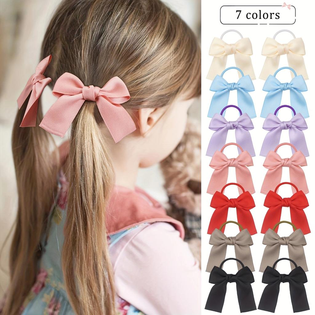 14pcs Ribbon Pigtail Hair Bows Elastic Hair Ties Hair Bands Holders Hair Accessories for Baby Girls Infants Toddler Wholesales