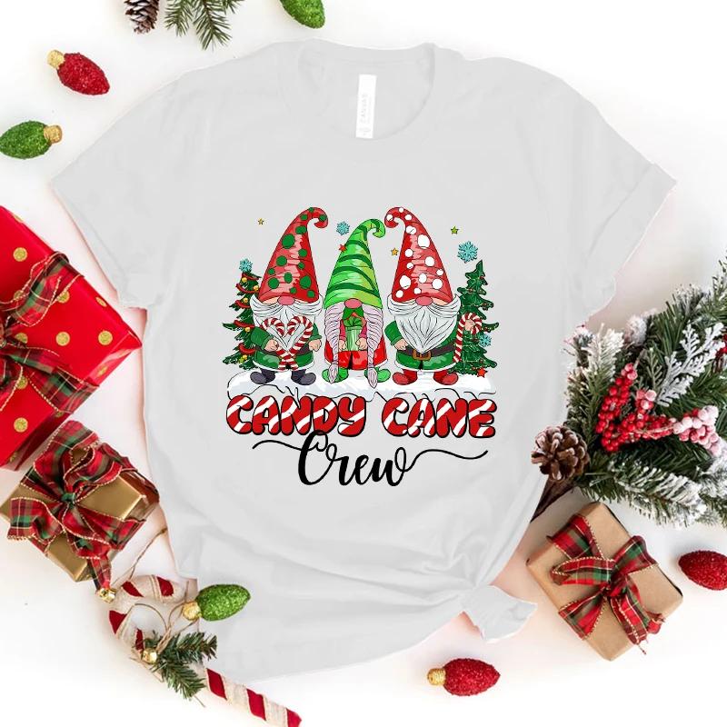 

New Hot Christmas Gnome Candy Cane Crew Printed TShirts Women Girl Unisex Casual Loose Round Neck Creative Personalized TShirt M