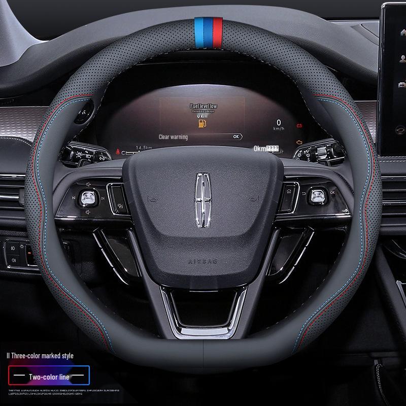 Premium Genuine Leather Steering Wheel Cover for Lincoln Z, Corsair, Navigator, MKC, MKZ, Nautilus – All-Season Protection.
