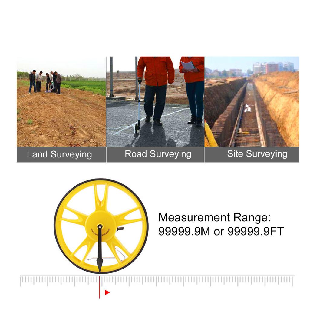 Distance Measuring Wheel Kit 3 Sections Foldable Hand Push Roller Rangefinder Thick Rubber Tire 99999.9M/FT for Site Surveying