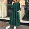 Vêtements musulmans Robes pour femmes Couleur unie Robe chemise à manches longues Robe de poche décontractée Musulman Dubaï Caftan musulman Robes musulmanes surdimensionnées S-5XL