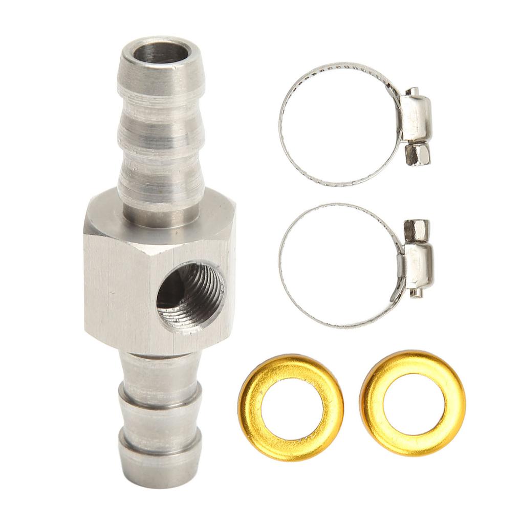 Fuel Line T Fitting Adapter 304 Stainless Steel Pressure Gauge Sensor Adapter with Clamp for Gearboxes Coolant Carburetor Lines 3/8in