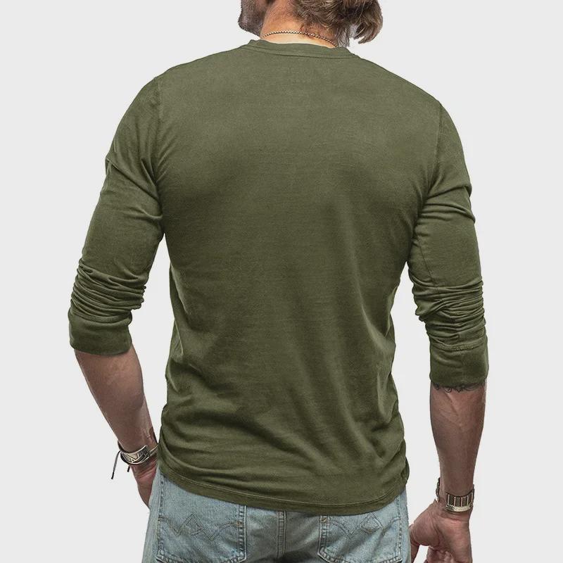 Heren Katoen Henley Shirt met Lange Mouwen - Europese & Amerikaanse Stijl