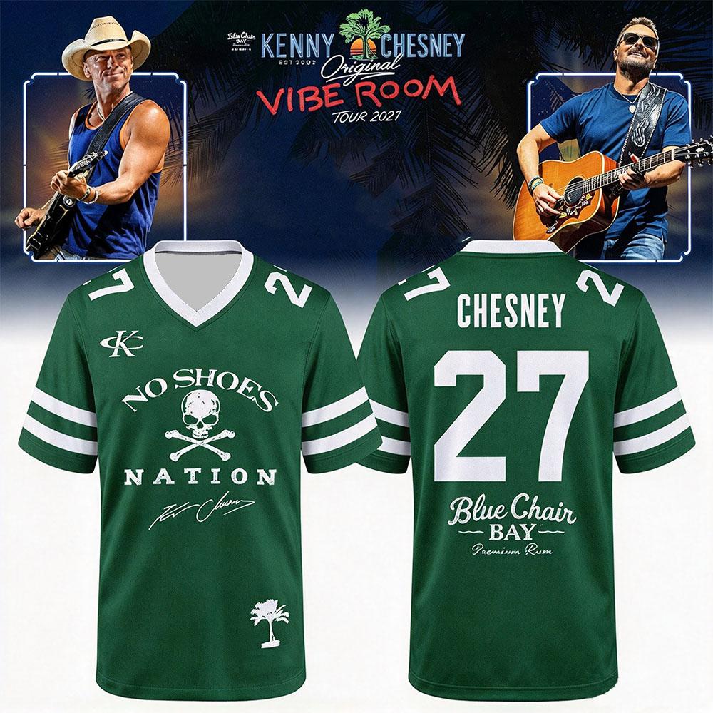 Kenny Chesney The Original Vibe Room Tour 2027 Fußballtrikot V-Ausschnitt Grün Sport-T-Shirt für Herren Damen Vollflächiger Druck Netz-T-Shirts Top