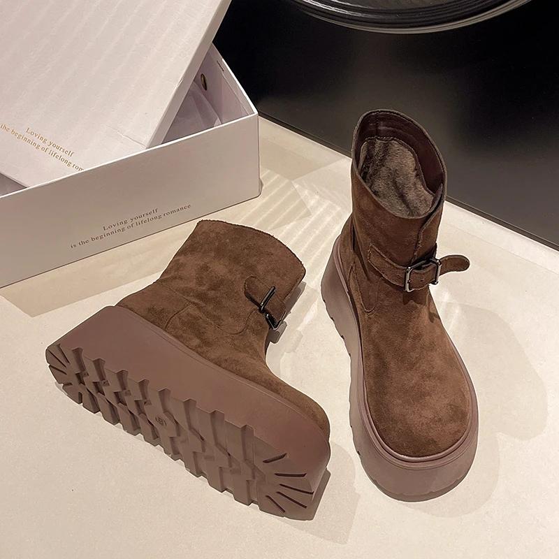 

Ботильоны на платформе, женские, замшевые, хлопковые, туфли на высоком каблуке, челси, зимние, плюшевые, теплые, 2024, трендовый бренд, повседневные, готические, Botas Mujer 40 коричневый
