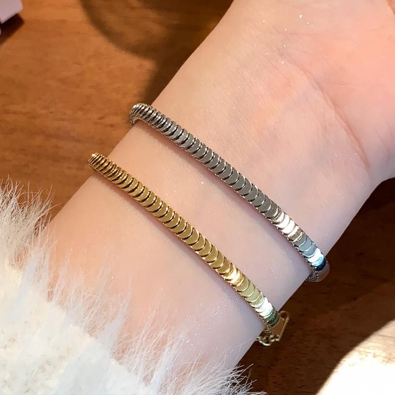 Stainless Steel Gold Plated Geometric Round Stacked Bracelet For Women Men Fashion Simple Luxury Waterproof Daily Wear Jewelry