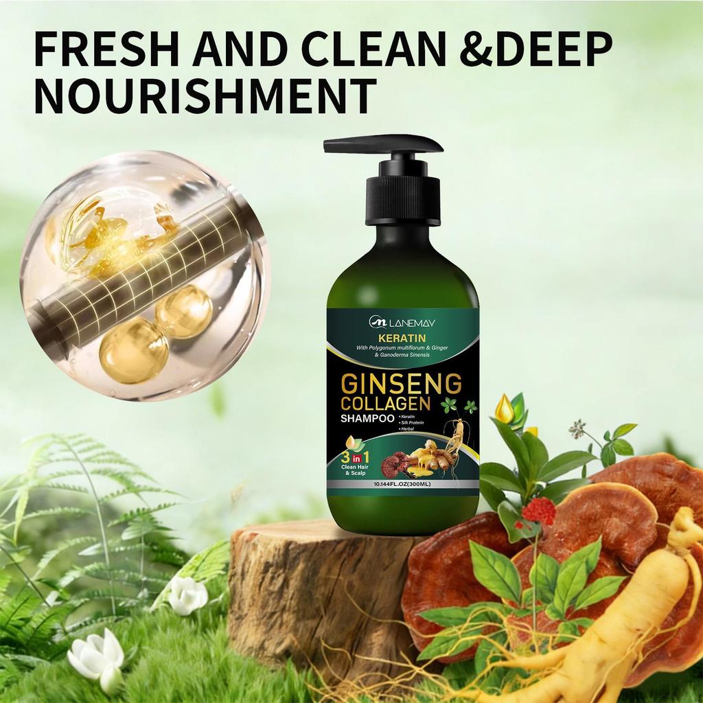 Ginseng Collagen Hair Shampoo-Moisturize Scalp-Deep Clean-Lasting Fragrance-Suitable For All Hair Types, 300ml