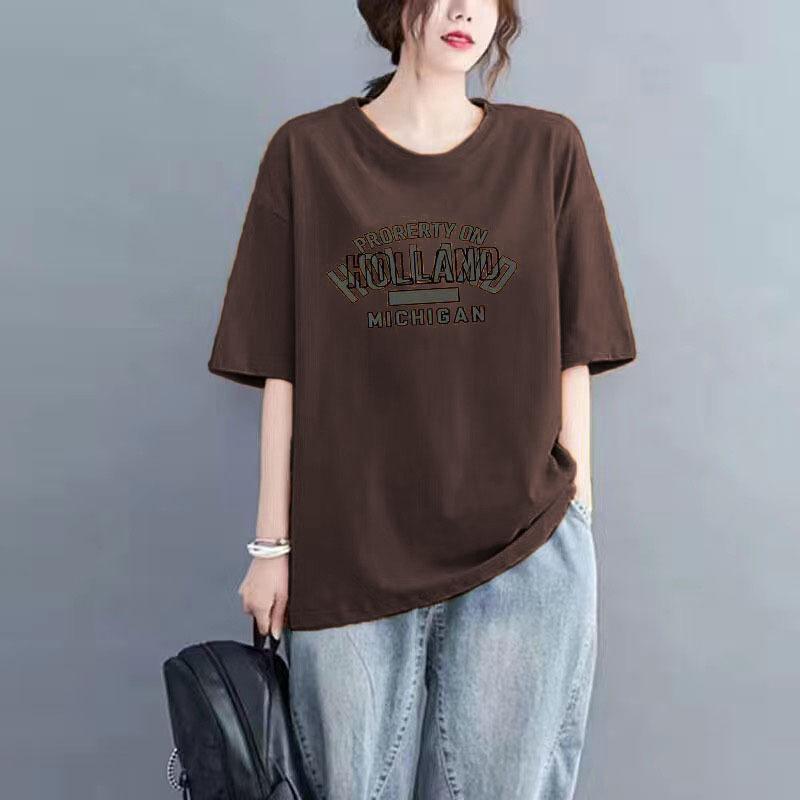 Women's Summer Round Neck Loose Short Sleeved T-shirt Printed Loose Commuting Top