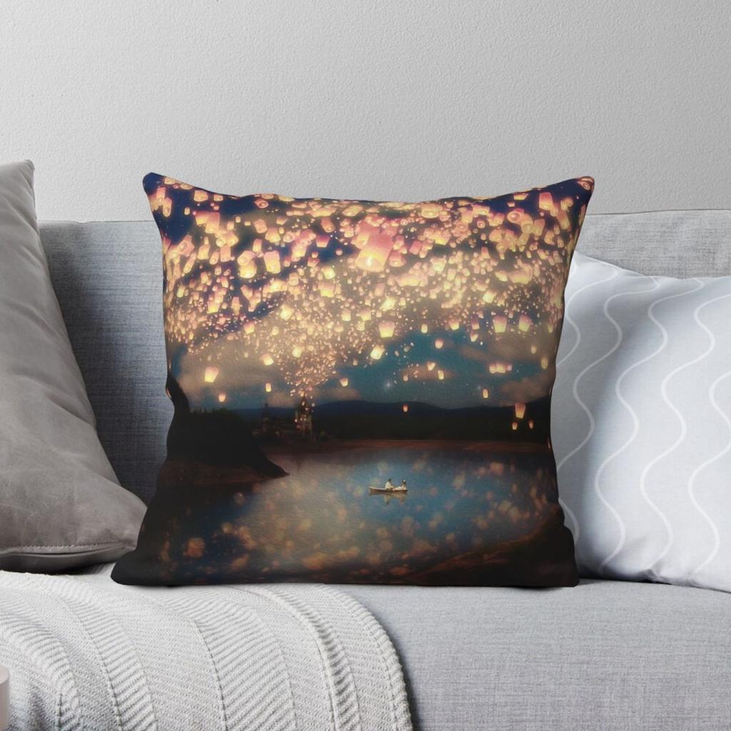 Wish Lanterns For Love Pillowcase Polyester Linen Velvet Pattern Zip Decor Room Cushion Cover 18"